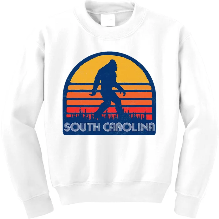 South Carolina Retro Surf Style Bigfoot Sasquatch Kids Sweatshirt