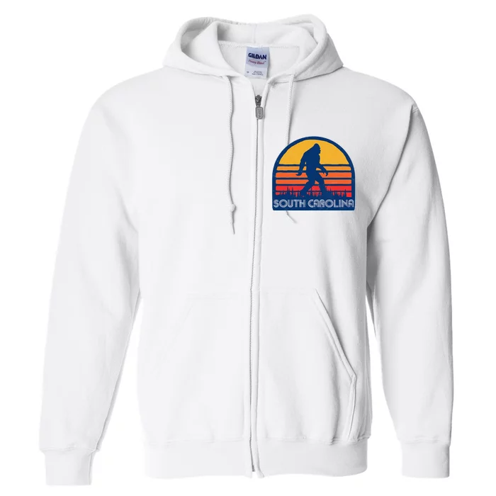 South Carolina Retro Surf Style Bigfoot Sasquatch Full Zip Hoodie