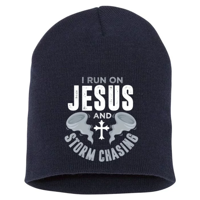 Storm Chaser Run On Jesus And Storm Chasing Tornado Short Acrylic Beanie