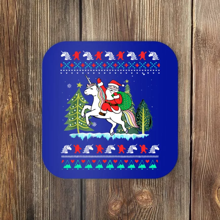 Santa Claus Riding On A Unicorn Ugly Christmas Funny Coaster