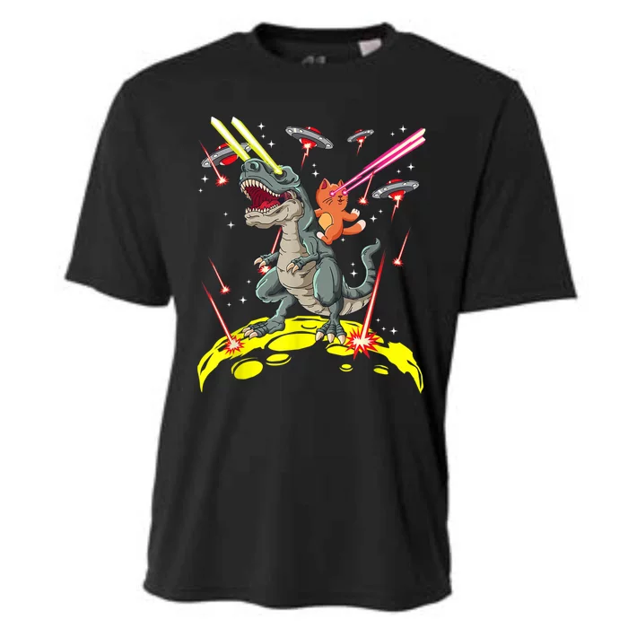 Space Cat Riding Rex Laser Eyes Cooling Performance Crew T-Shirt