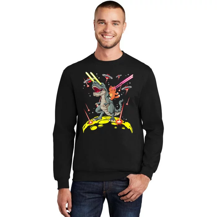 Space Cat Riding Rex Laser Eyes Tall Sweatshirt