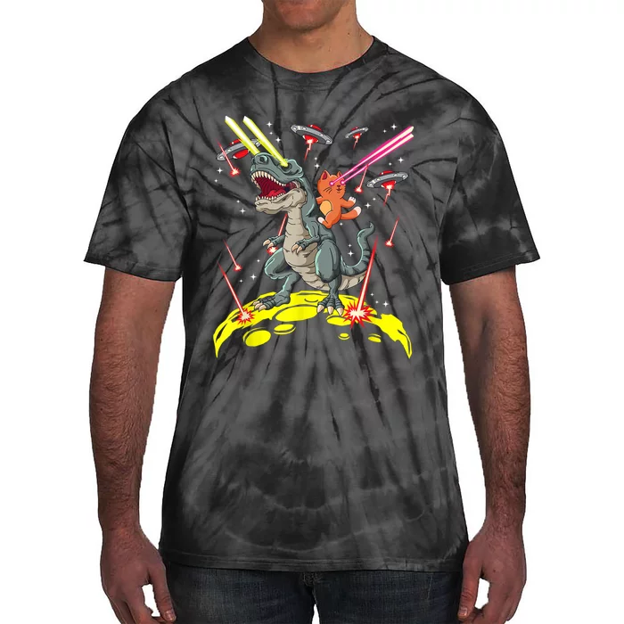 Space Cat Riding Rex Laser Eyes Tie-Dye T-Shirt