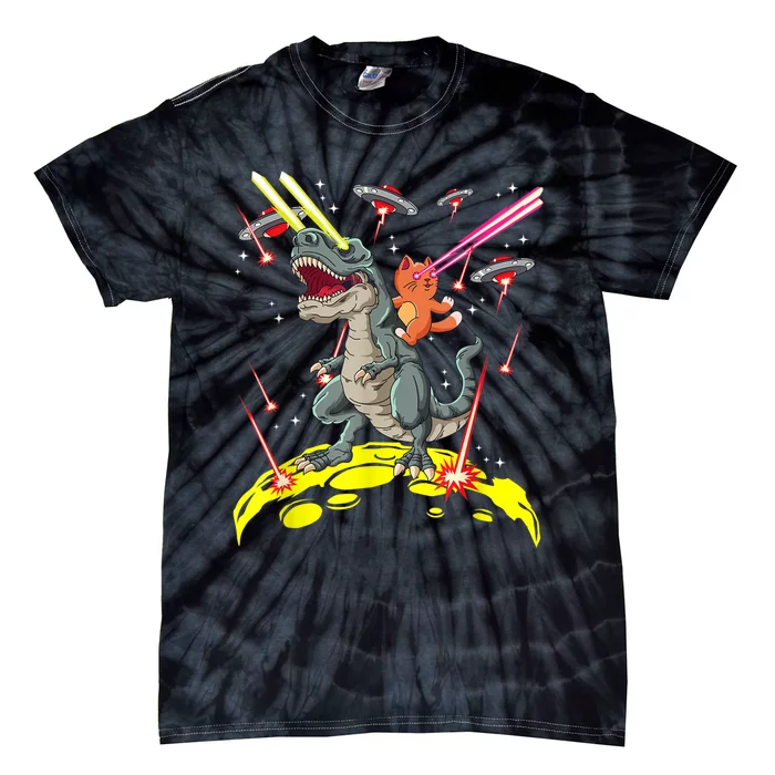 Space Cat Riding Rex Laser Eyes Tie-Dye T-Shirt