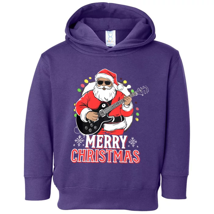 Santa Claus Rock Guitar Merry Christmas Toddler Hoodie