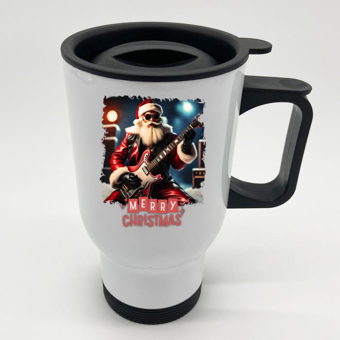 Santa Claus Rock Guitar Merry Christmas Cool Gift Front & Back Stainless Steel Travel Mug