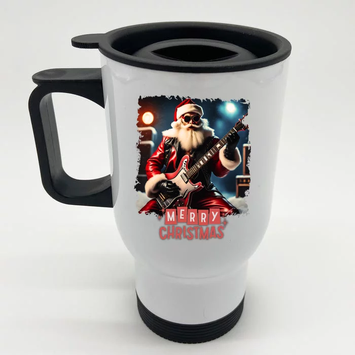 Santa Claus Rock Guitar Merry Christmas Cool Gift Front & Back Stainless Steel Travel Mug