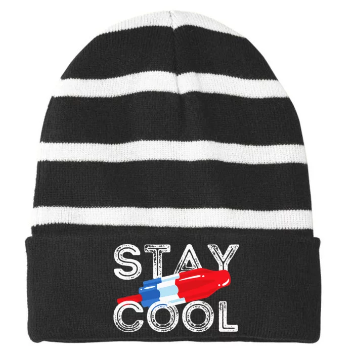 Stay Cool Rocket Pop Red White & Blue Popsicle Summer Gift Striped Beanie with Solid Band