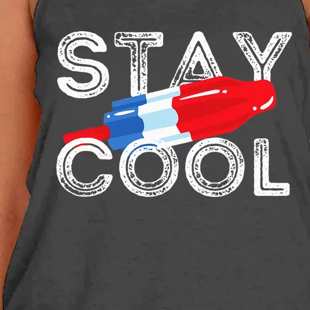 Stay Cool Rocket Pop Red White & Blue Popsicle Summer Gift Women's Knotted Racerback Tank