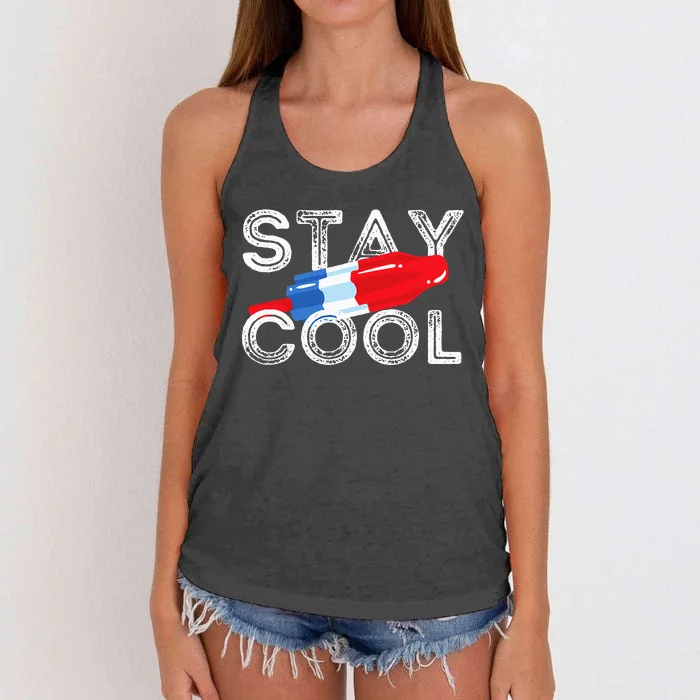 Stay Cool Rocket Pop Red White & Blue Popsicle Summer Gift Women's Knotted Racerback Tank