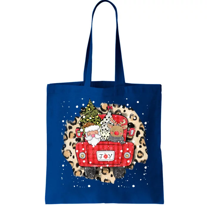 Santa Claus Reindeer Red Truck Christmas Snow Leopard Print Gift Tote Bag