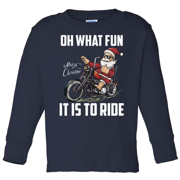 Santa Claus Riding Motorcycle Bike Cool Biker Christmas Toddler Long Sleeve Shirt