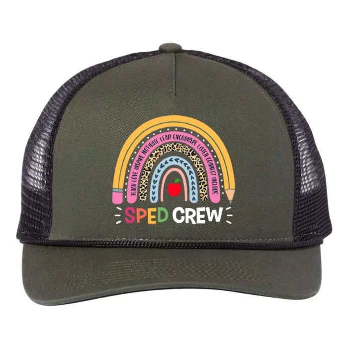 Sped Crew Rainbow Special Education Teacher Back To School Retro Rope Trucker Hat Cap