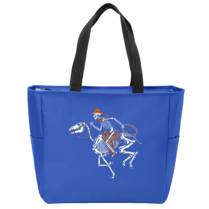 Skeleton Cowboy Riding Horse Halloween Rider Costume Funny Zip Tote Bag