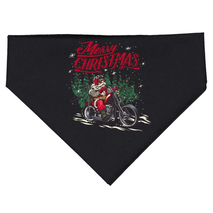 Santa Claus Riding A Motorcycle Christmas Design USA-Made Doggie Bandana