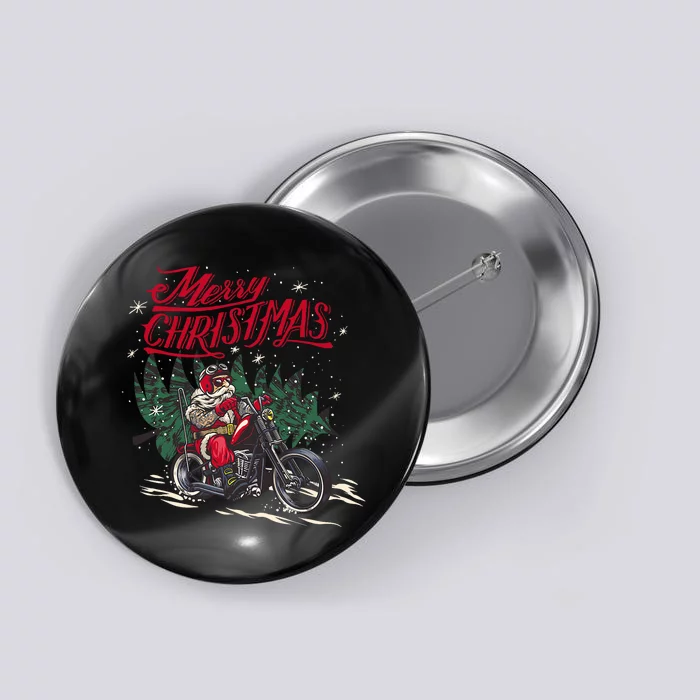 Santa Claus Riding A Motorcycle Christmas Design Button