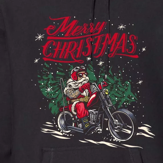 Santa Claus Riding A Motorcycle Christmas Design Premium Hoodie