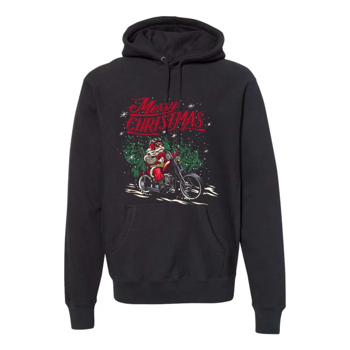 Santa Claus Riding A Motorcycle Christmas Design Premium Hoodie