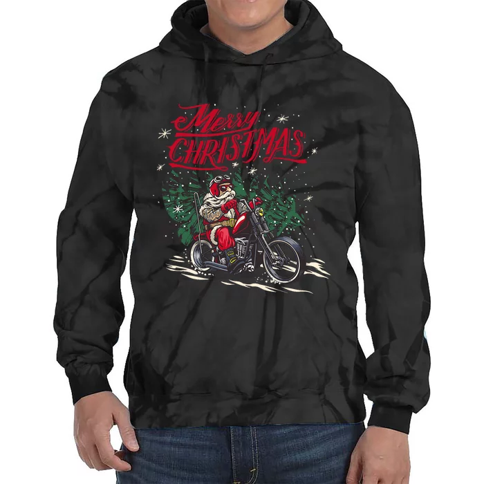 Santa Claus Riding A Motorcycle Christmas Design Tie Dye Hoodie