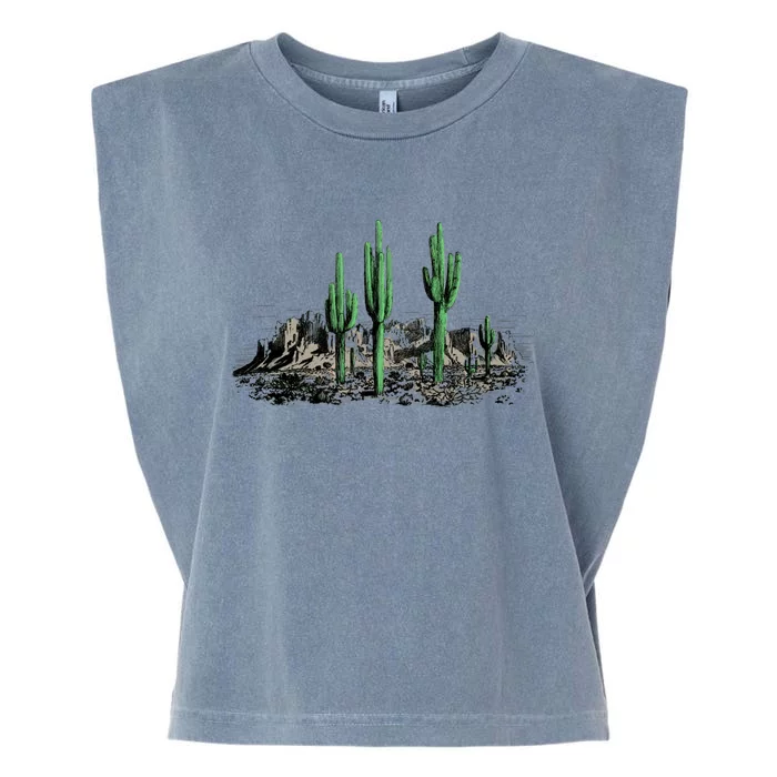 Saguaro Cactus Retro Desert Saguaro Cactus Western Nature Gift Garment-Dyed Women's Muscle Tee