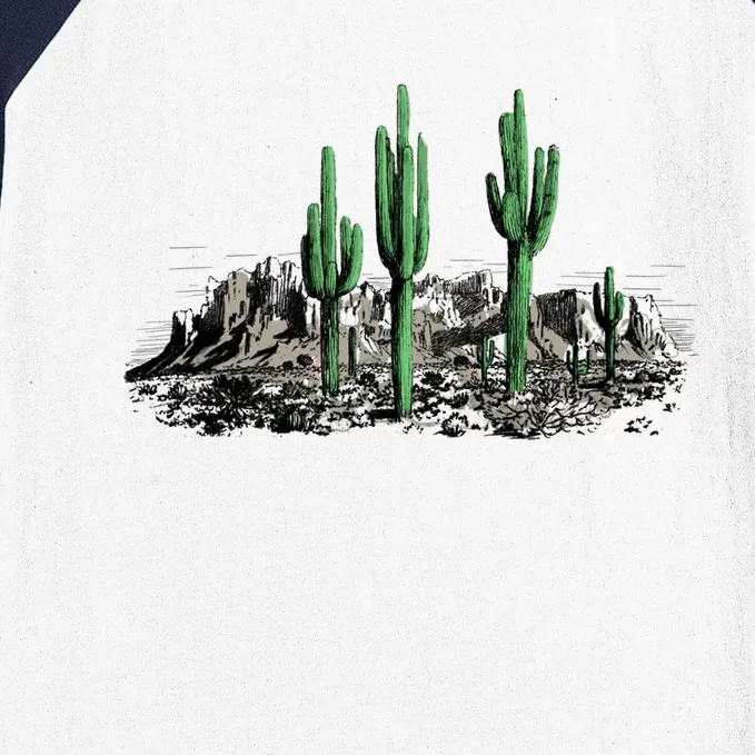 Saguaro Cactus Retro Desert Saguaro Cactus Western Nature Gift Baseball Sleeve Shirt