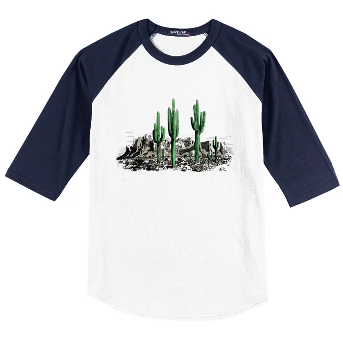 Saguaro Cactus Retro Desert Saguaro Cactus Western Nature Gift Baseball Sleeve Shirt