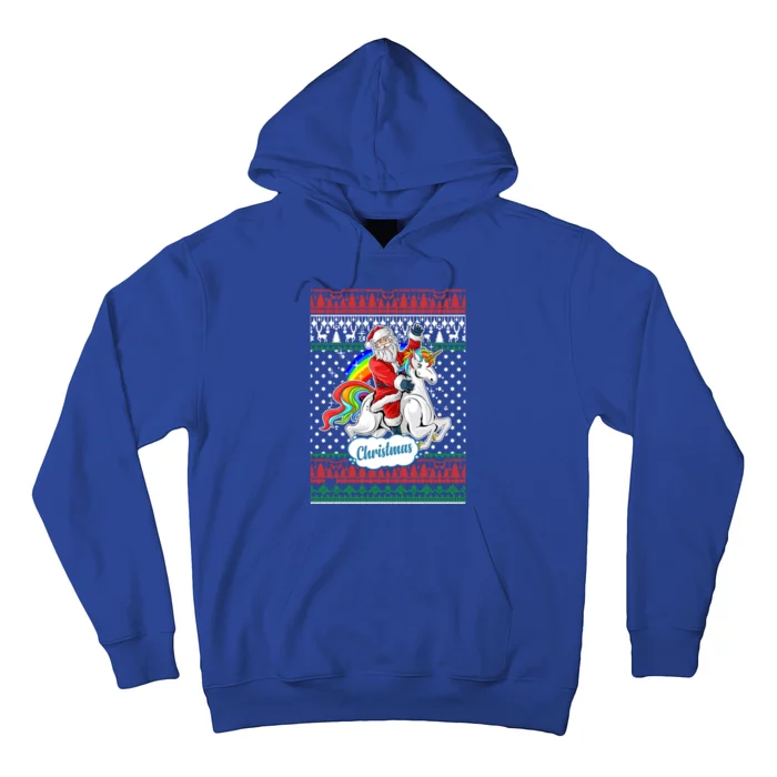 Santa Claus Riding On A Unicorn Ugly Christmas Hoodie