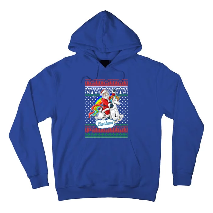 Santa Claus Riding On A Unicorn Ugly Christmas Tall Hoodie