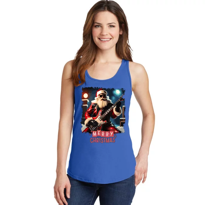 Santa Claus Rock Guitar Merry Christmas Ladies Essential Tank