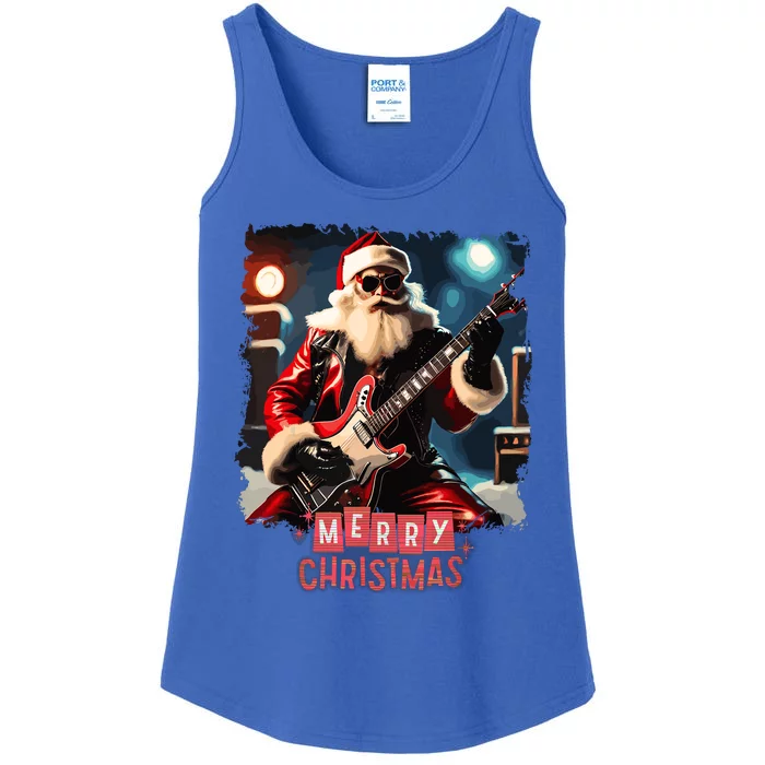 Santa Claus Rock Guitar Merry Christmas Ladies Essential Tank