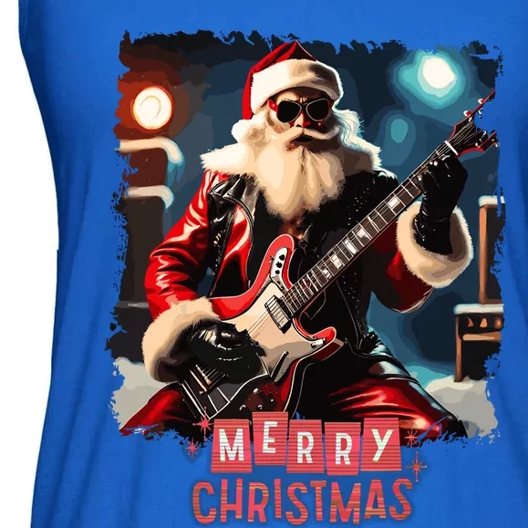 Santa Claus Rock Guitar Merry Christmas Ladies Essential Flowy Tank