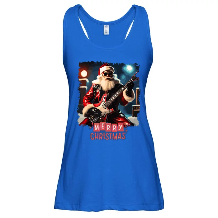 Santa Claus Rock Guitar Merry Christmas Ladies Essential Flowy Tank