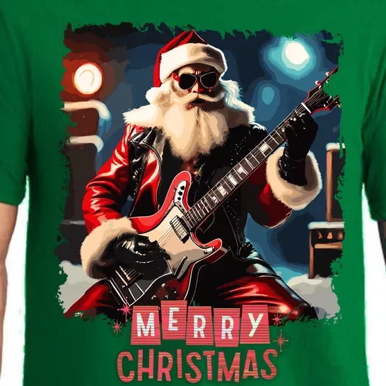 Santa Claus Rock Guitar Merry Christmas Pajama Set