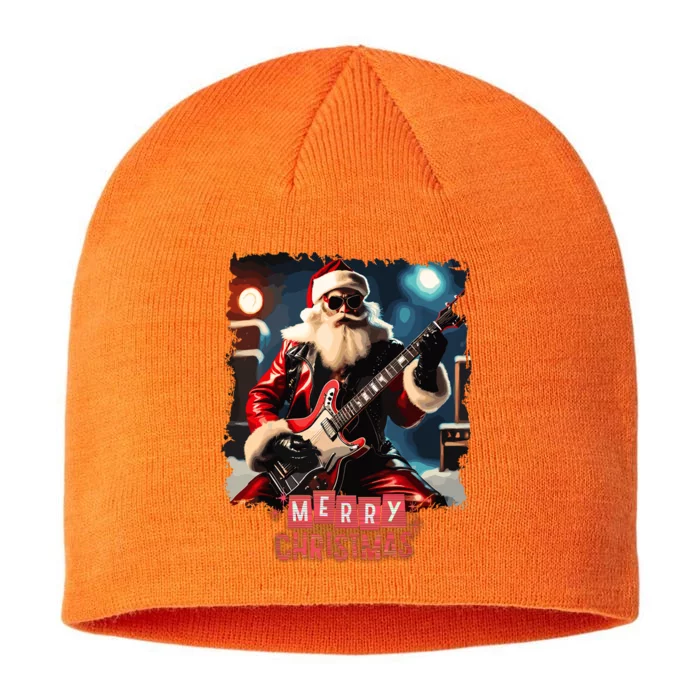 Santa Claus Rock Guitar Merry Christmas 8 1/2in Sustainable Knit Beanie