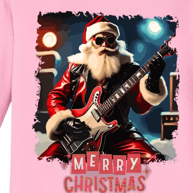 Santa Claus Rock Guitar Merry Christmas Baby Long Sleeve Bodysuit