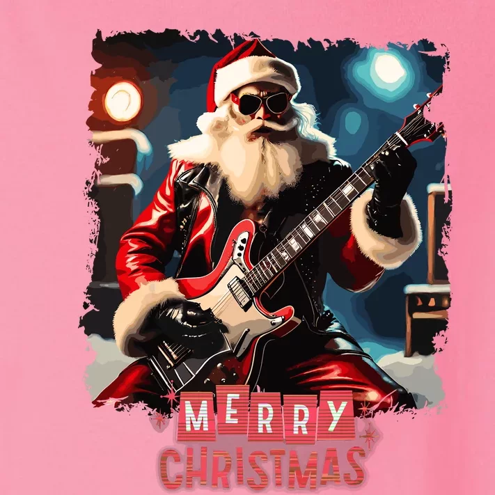 Santa Claus Rock Guitar Merry Christmas Toddler Long Sleeve Shirt