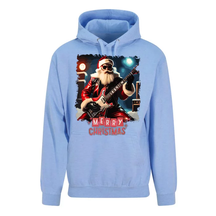 Santa Claus Rock Guitar Merry Christmas Unisex Surf Hoodie