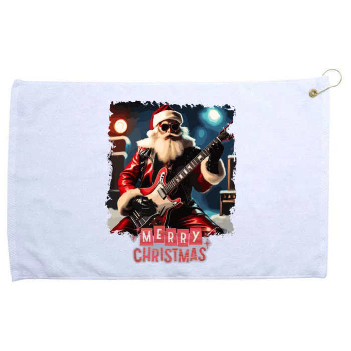 Santa Claus Rock Guitar Merry Christmas Grommeted Golf Towel