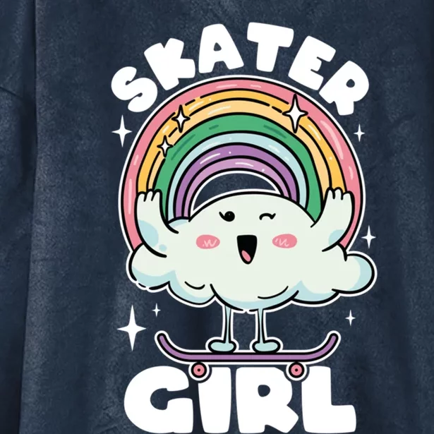 Skater Cute Rainbow On Skateboard Skateboarding Gift Hooded Wearable Blanket