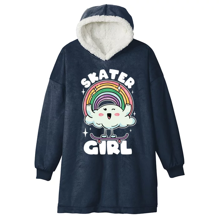 Skater Cute Rainbow On Skateboard Skateboarding Gift Hooded Wearable Blanket