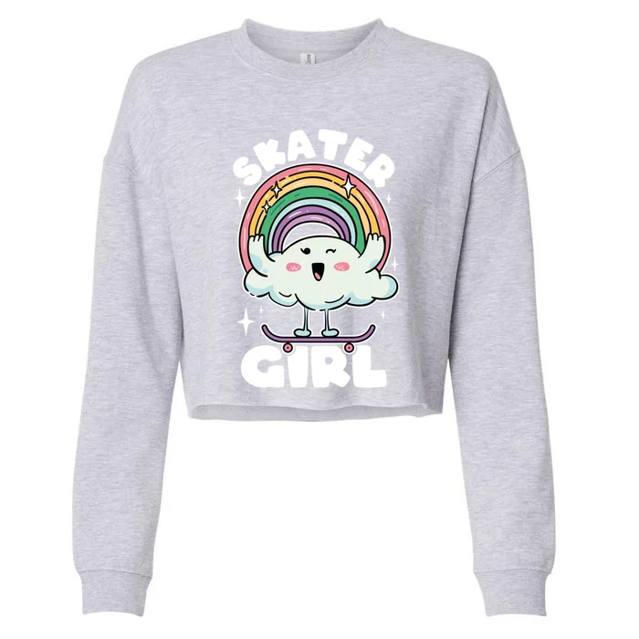 Skater Cute Rainbow On Skateboard Skateboarding Gift Cropped Pullover Crew