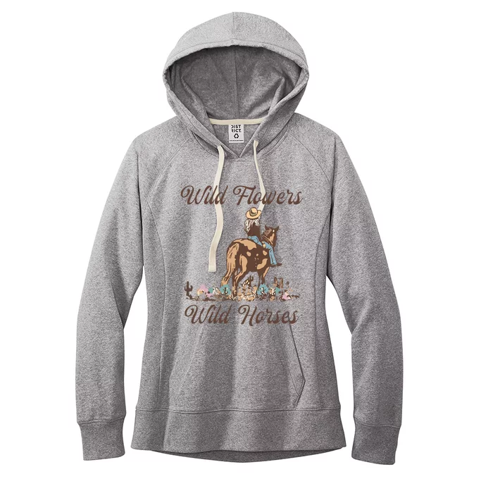 Sunset Cowgirl Riding Horse Wild Flowers Wild Horses Women's Fleece Hoodie