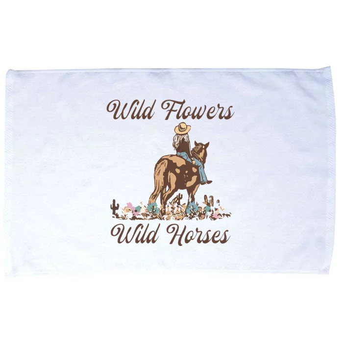 Sunset Cowgirl Riding Horse Wild Flowers Wild Horses Microfiber Hand Towel