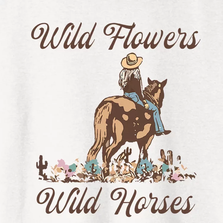 Sunset Cowgirl Riding Horse Wild Flowers Wild Horses Women's Crop Top Tee