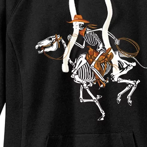 Skeleton Cowboy Riding Horse Halloween Rider Costume Women's Fleece Hoodie