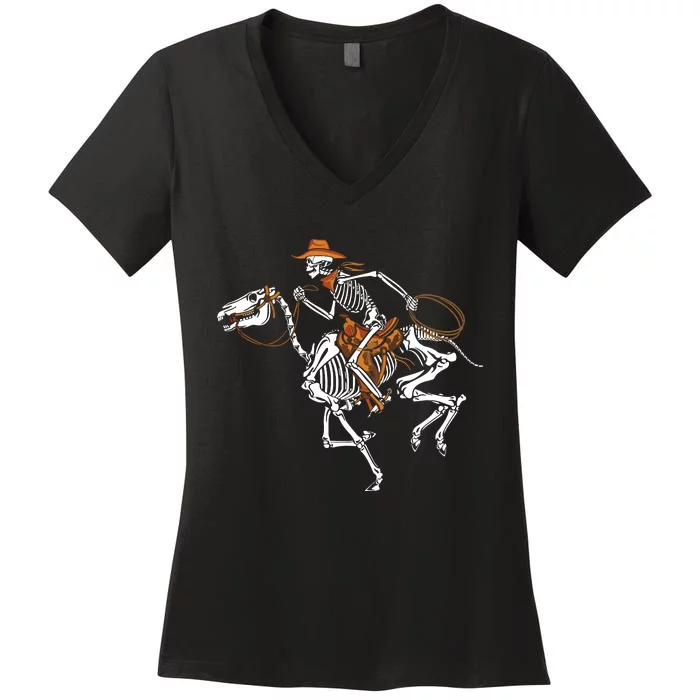 Skeleton Cowboy Riding Horse Halloween Rider Costume Women's V-Neck T-Shirt