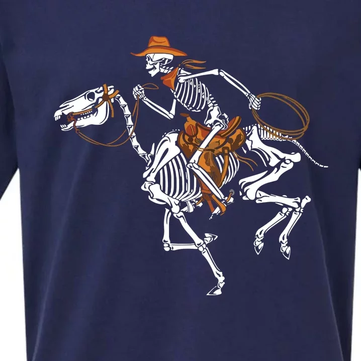 Skeleton Cowboy Riding Horse Halloween Rider Costume Sueded Cloud Jersey T-Shirt