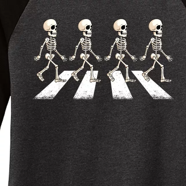 Skeleton Crossing Road Crosswalk Halloween Kids Adult Women's Tri-Blend 3/4-Sleeve Raglan Shirt