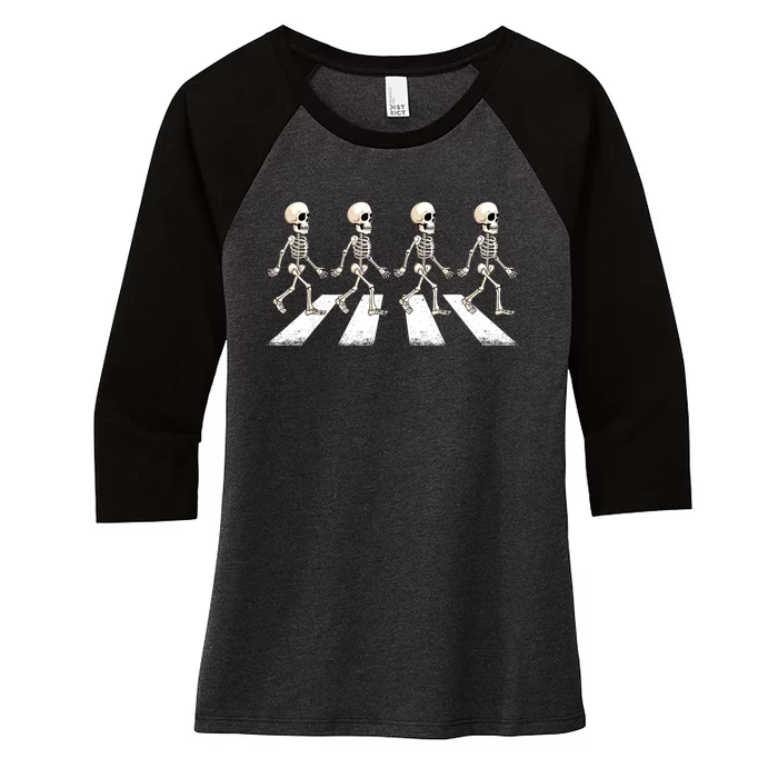 Skeleton Crossing Road Crosswalk Halloween Kids Adult Women's Tri-Blend 3/4-Sleeve Raglan Shirt