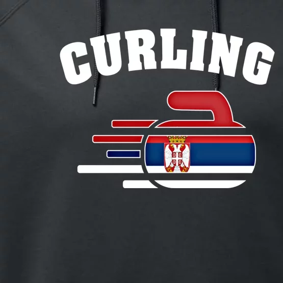 Serbia Curling Rock Sport Fans Serbian Curlers Winter Sports Cool Gift Performance Fleece Hoodie